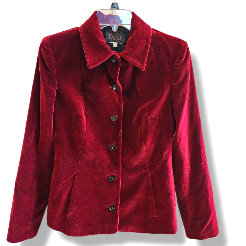 D&G Dolce & Gabbana Women's Velvet Blazer Jacket - Rich Burgundy S